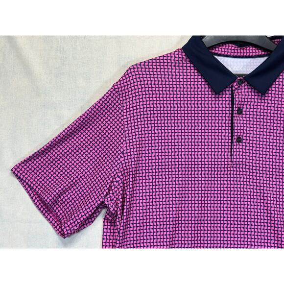 MAELREG Men’s Performance Polo Pink Navy Geometric Golf Shirt XL - Picture 8 of 16